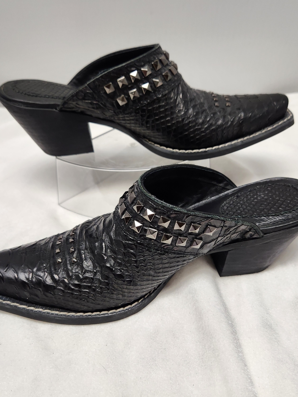 Ariat Black Textured Leather Studded Mule Heels